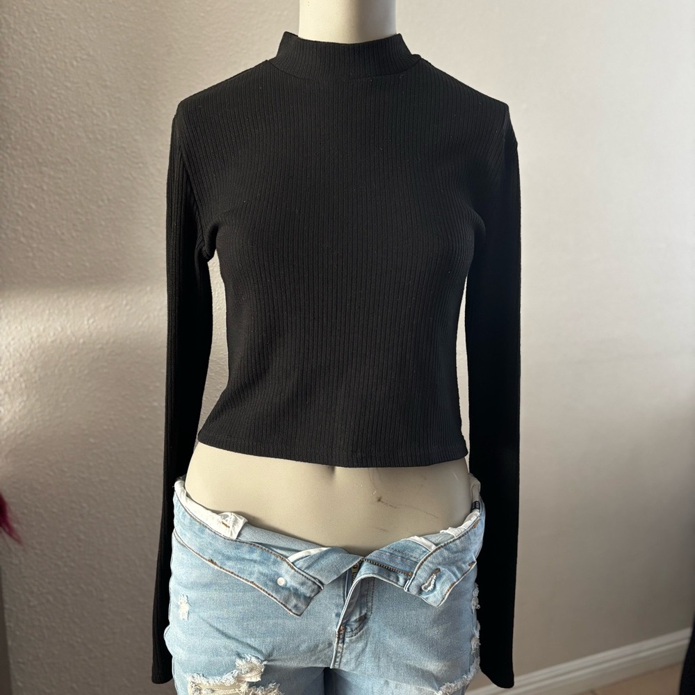 Revamped Black Mock Neck Crop Top